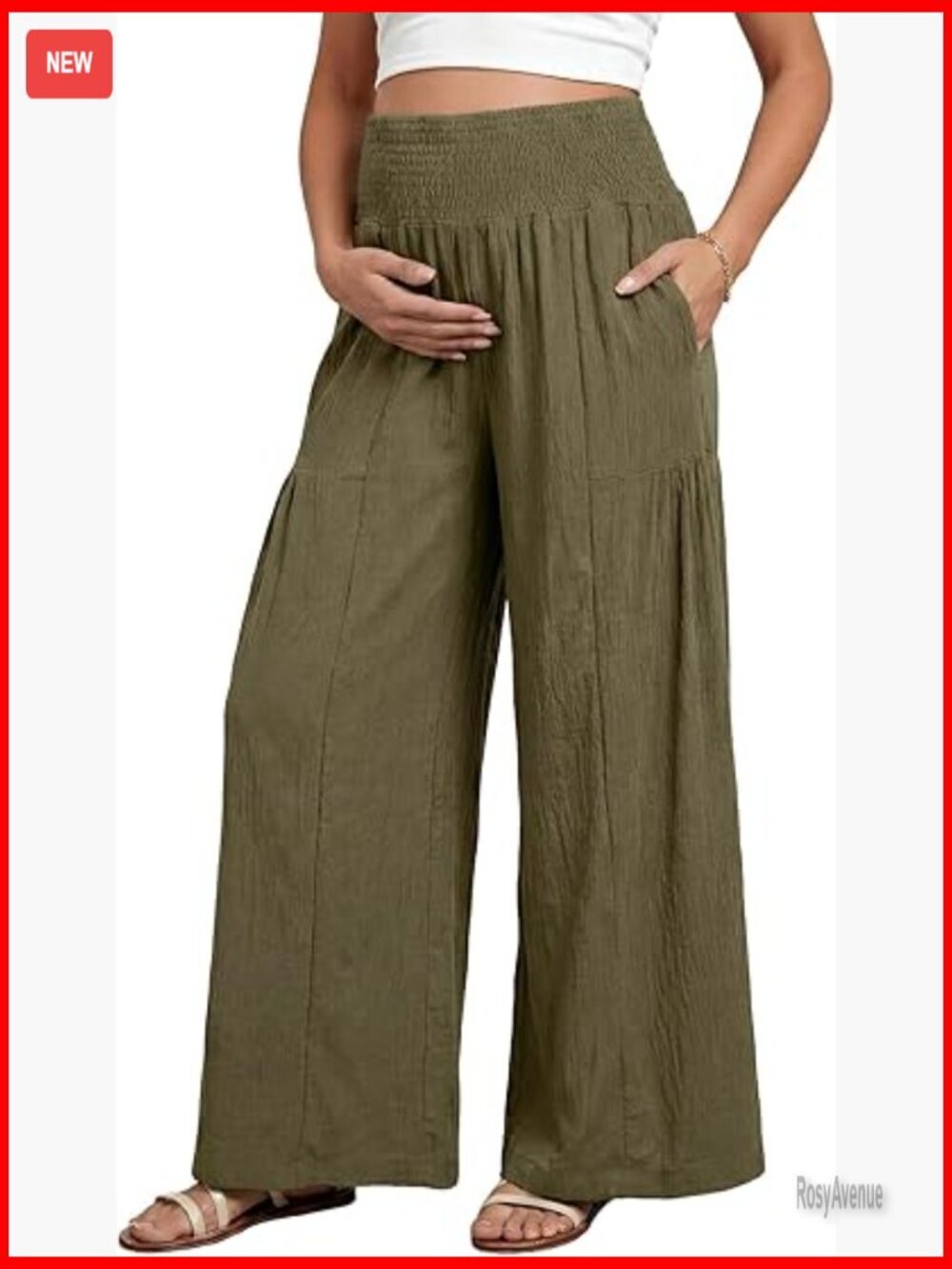 Maternity Palazzo Pants Wide Leg Smocked Waist Lightweight Polyester